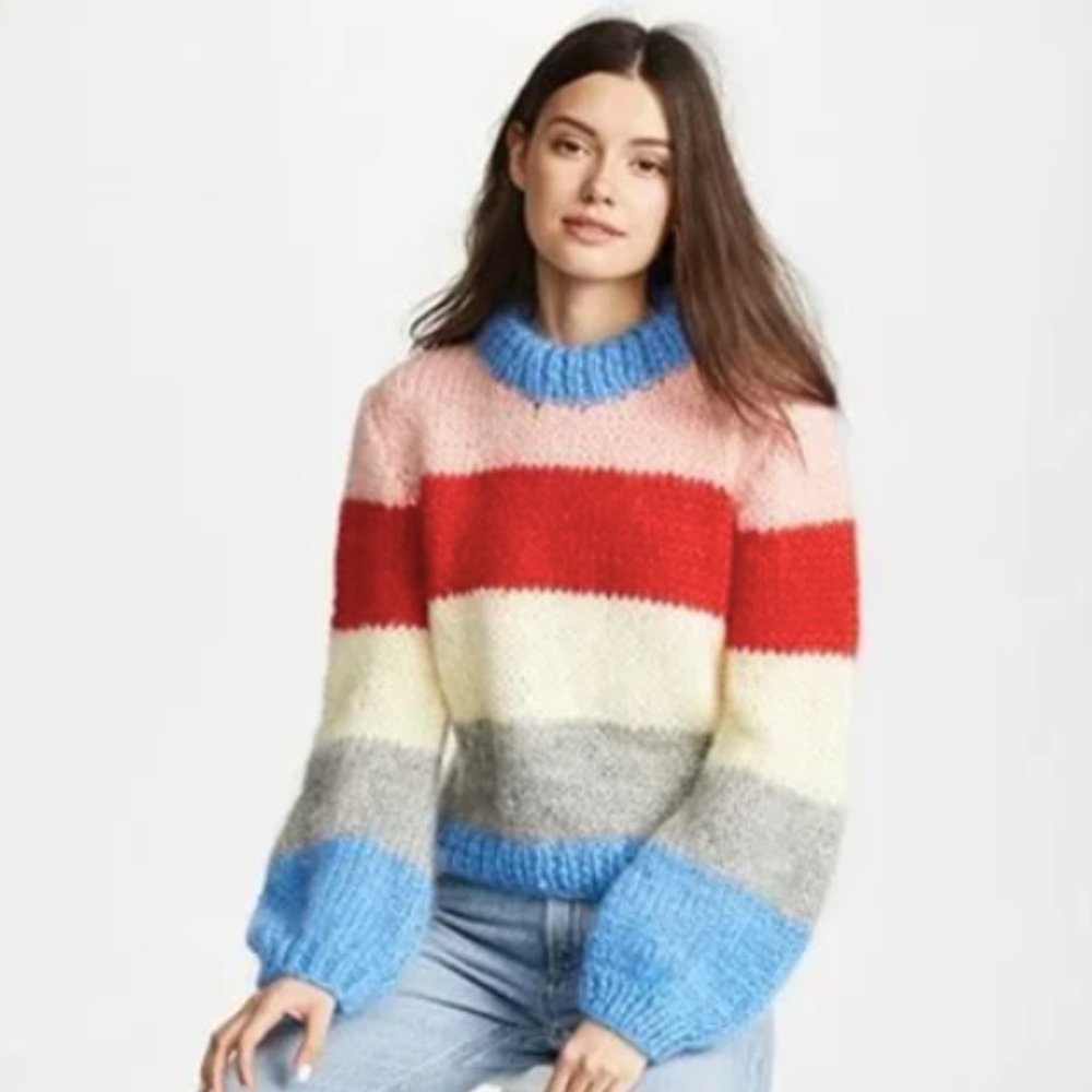 Ganni The Julliard Striped Mohair and Wool-Blend Sweater